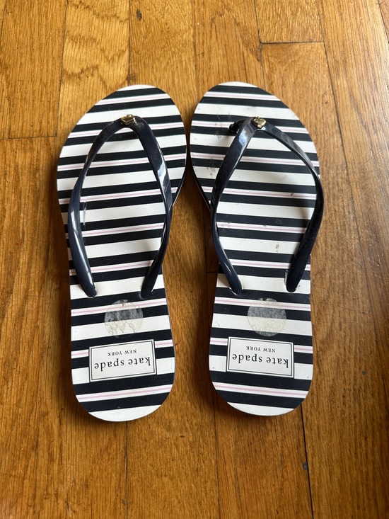 kate spade Shoes - kate spade Pink and Black Flip Flop Sandals with Logo Heel